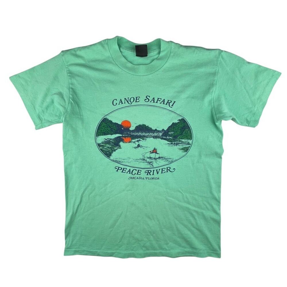 Vintage 1980s Canoe Safari Peace River Arcadia Florida T-Shirt mint green Medium